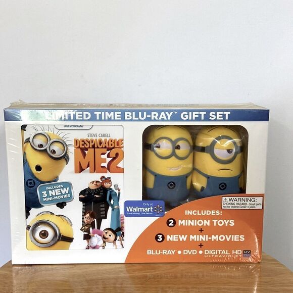 Despicable Me 2 Gift Set 2 Minions And 3 Mini Blu Rays New in Box - Picture 1 of 6